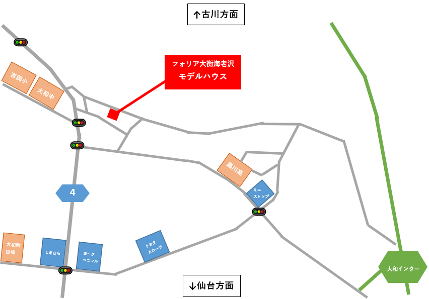 宮城県黒川郡大衡村大衡のモデルハウス新築分譲一戸建て住宅「フォリア大衡海老沢」現地案内図