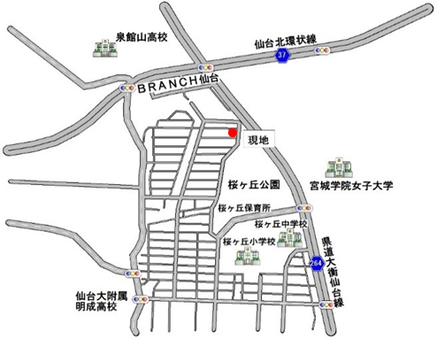 仙台市青葉区桜ヶ丘の新築分譲一戸建て住宅「シアンズコート桜が丘V」現地案内図