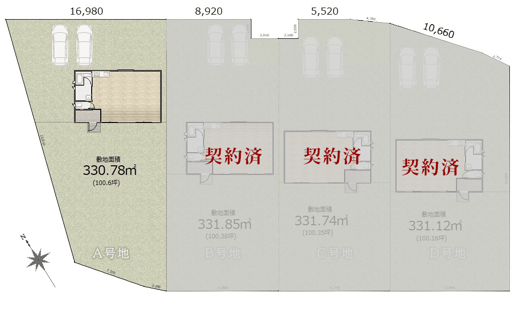 岐阜県多治見市の平屋の新築分譲一戸建て住宅「フォリア多治見スタイル」区画図　敷地面積約100坪